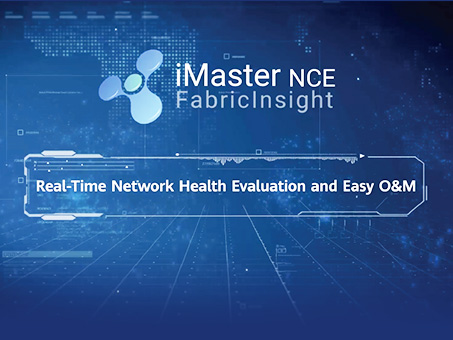 A blue and white graphic highlighting that Huawei iMaster NCE FabricInsight proactively identifies service packet loss