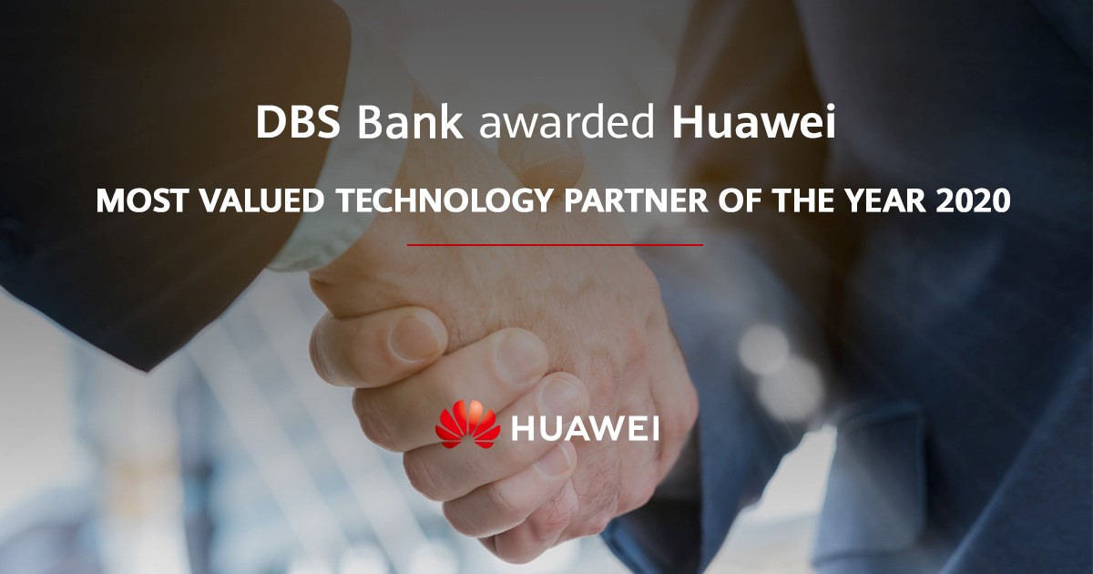 A close up of two shaking hands, representing Huawei being named Most Valued Technology Partner of the Year 202 by DBS Bank