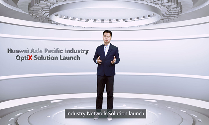Jason He, VP of the Huawei APAC Enterprise Business Group, presents online at the Industry OptiX Solution regional launch