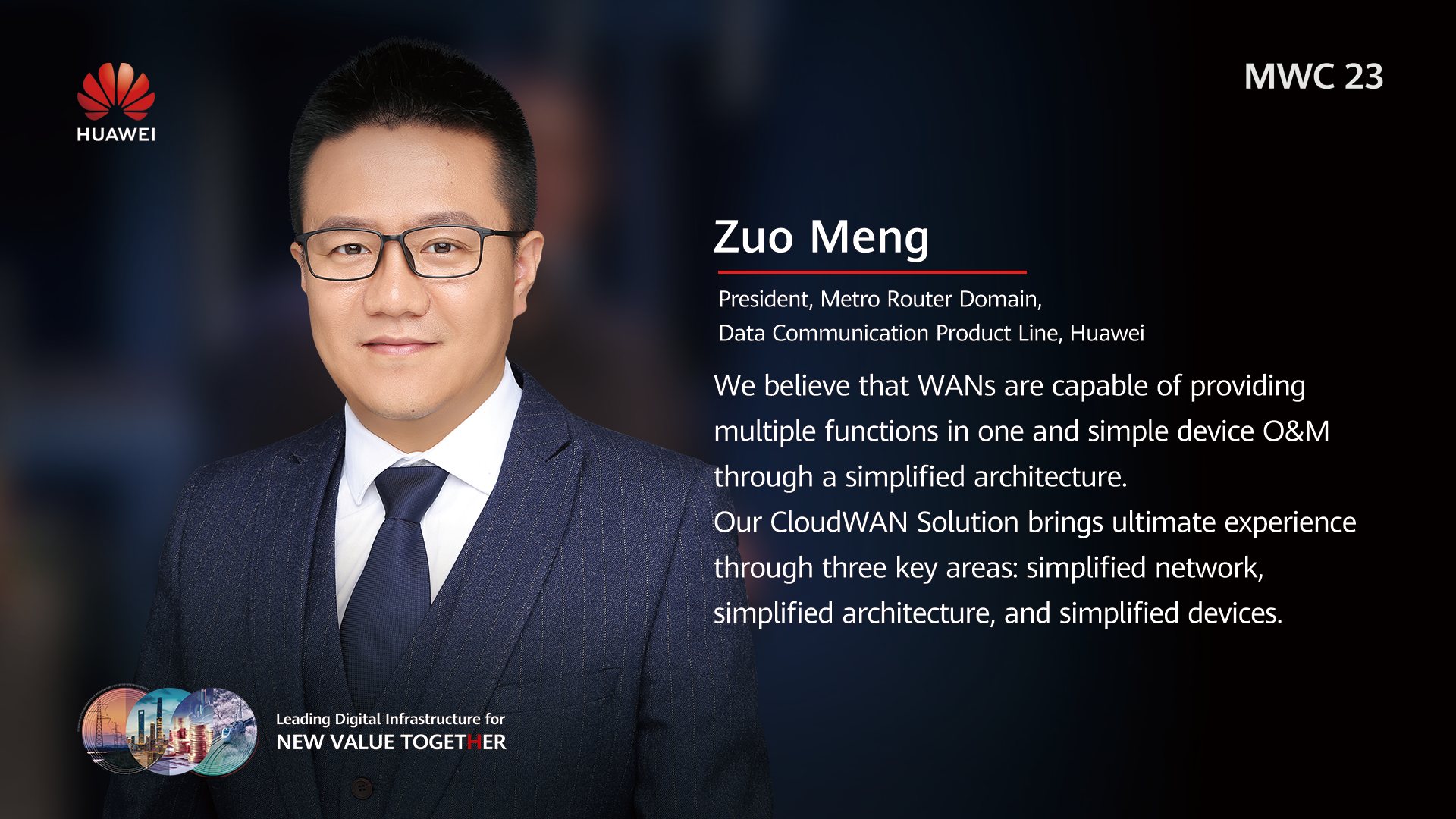 [MWC 2023] Quote Video Clip :Our CloudWAN Solution brings ultimate experience through three key areas: simplified network, simplified architecture, and simplified devices.